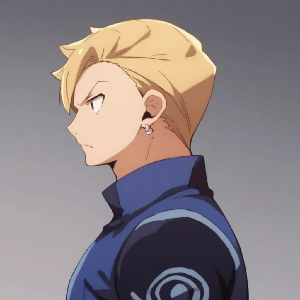 score_9, score_8_up, score_7_up, source_anime, 1boy, solo, weisz_steiner, blonde hair, earrings, black eyes, from side,