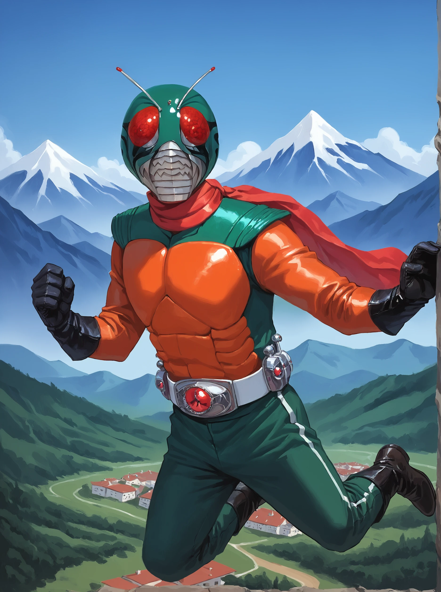 score_9, score_8_up, score_7_up, masterpiece, source_realistic, 1boy, solo, gloves, male focus, antennae, scarf, teeth, mountain, belt, kamen rider, 1boy, solo, gloves, male focus, antennae, scarf, teeth, mountain, belt, skyrider2, flying, outdoor, <lora:sn0wStyle:1> <lora:HKHorrorXL:1>,  <lora:Skyrider_1979:1>