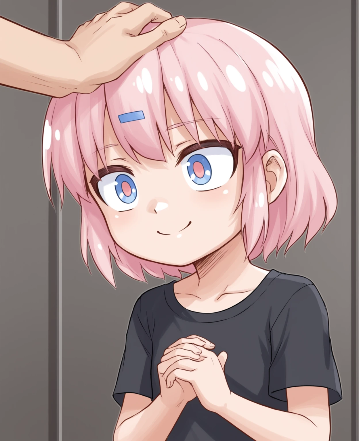 <lora:Bianca:1>, 1girl, bianca, pink hair, shord hair, indoor, headpat, , child, smile