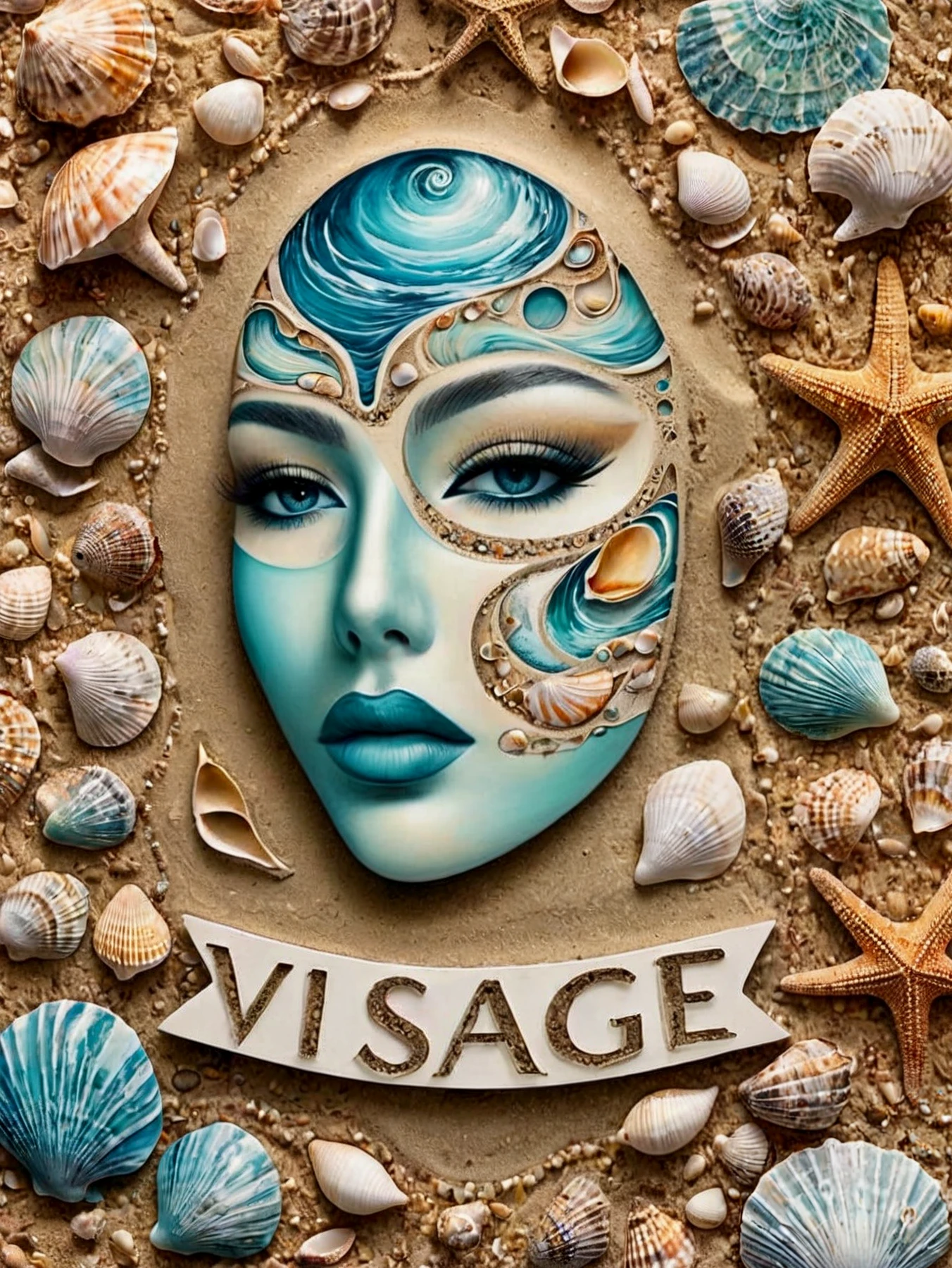 highly detailed. Vivid.

Ocean. A female sign, sand and shells (text: "Visage").

<lora:Visage01-03_CE_SDXL:0.7>