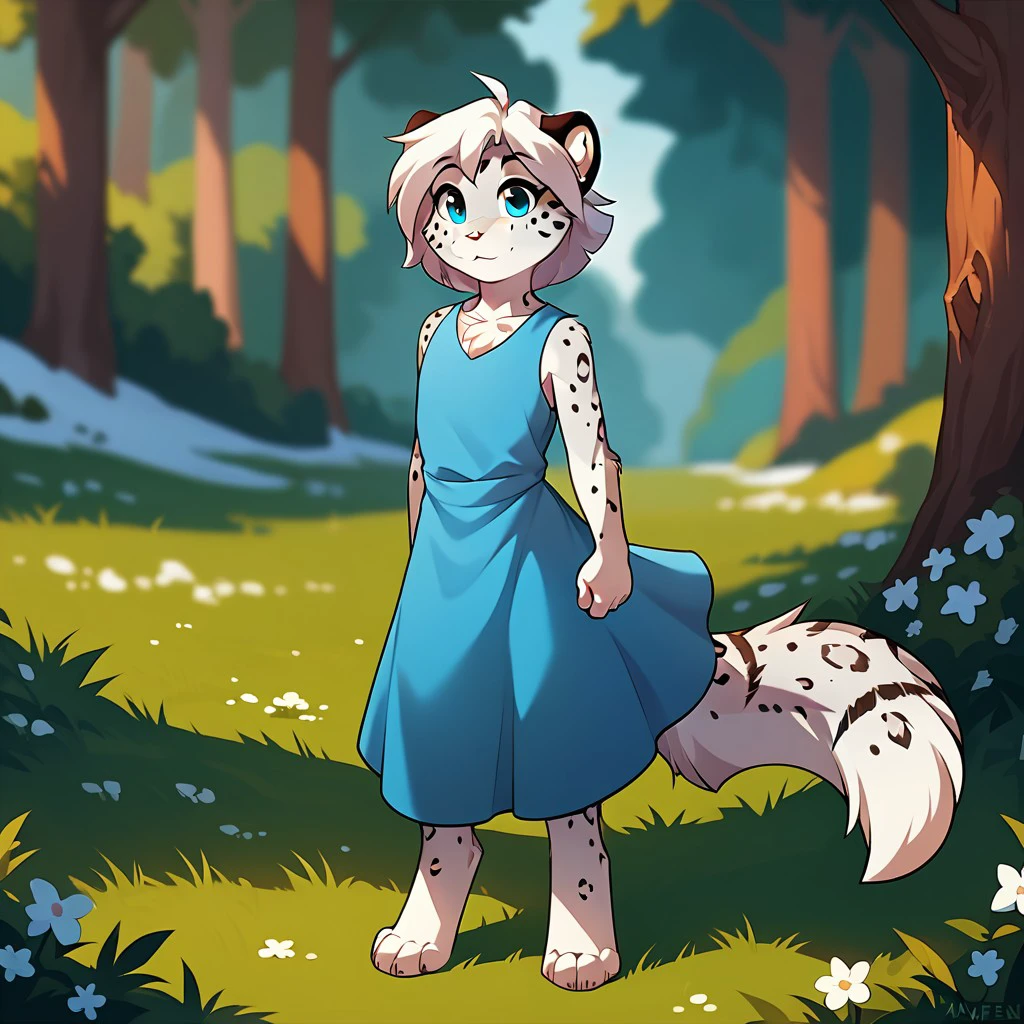 score_9,score_8_up,score_7_up,score_6_up,score_5_up,score_4_up,source_furry, maevetk, anthro, female, snow leopard, young, blue eyes, white hair, ahoge, furry,flat chested,1girl,detailed fur, detailed background, outside,  young anthro, digitigrade, barefoot,  princess dress, <lora:37de695d-9a33-4dab-b796-c083e8af4c2c:0.7>