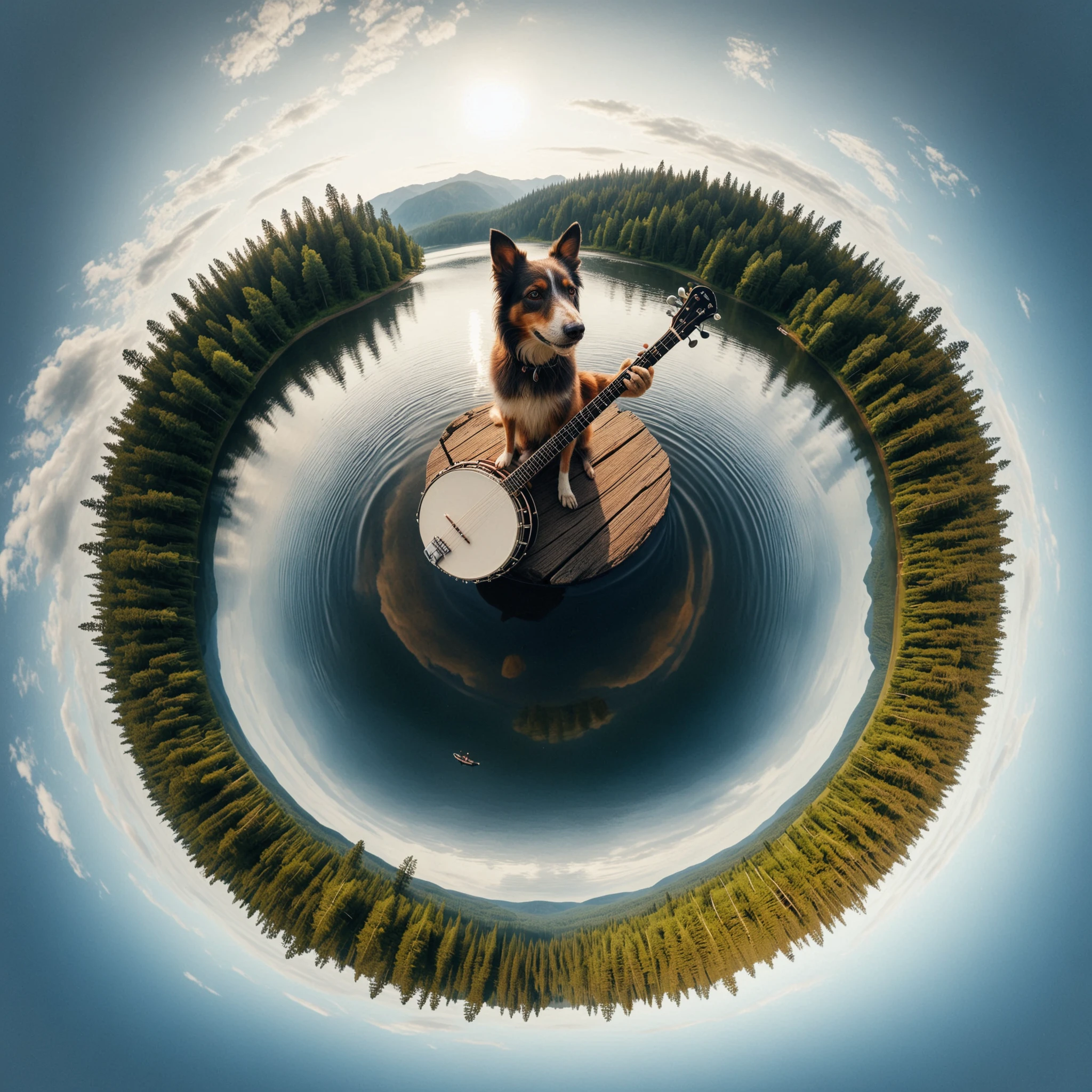 <lora:TinyPlanetSDXL:1> TinyPlanet Banjo in lake