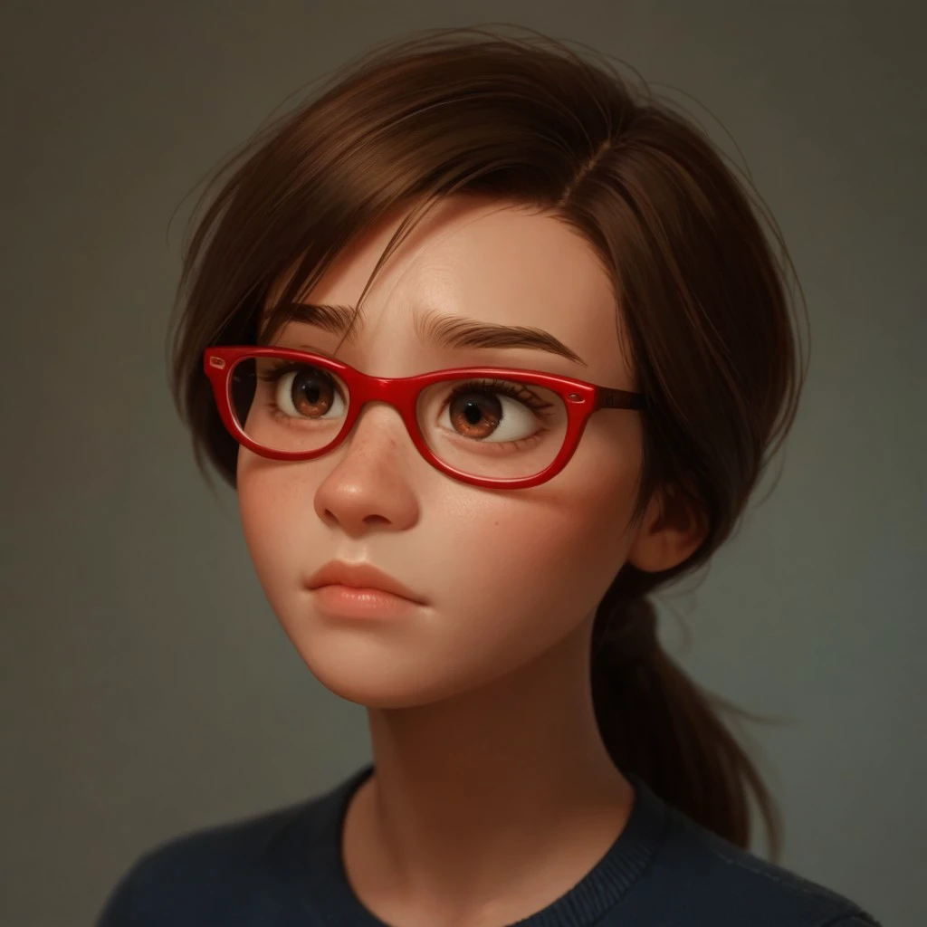 score_9, score_8_up, score_7_up, score_6_up, score_5_up, score_4_up, 1girl, Ji_llA, red framed eyewear, ponytail, portrait