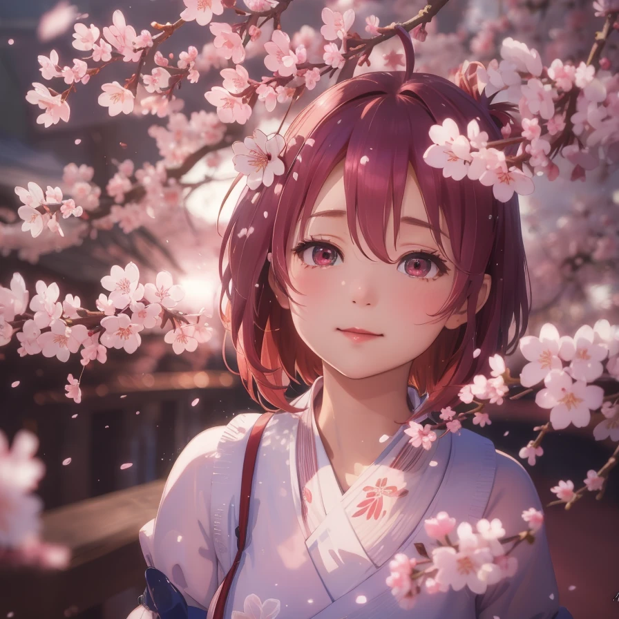 Sakura, (realistic dark lighting, lens glare:0.3), cherry blossom, cherry