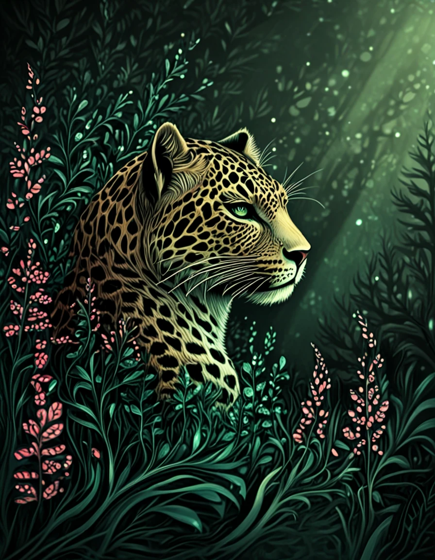 novuschroma12 style leopard in an enchanted forest  <lora:sdxl_lightning_8step_lora:1>  <lora:novuschroma12 style_2:1.45>