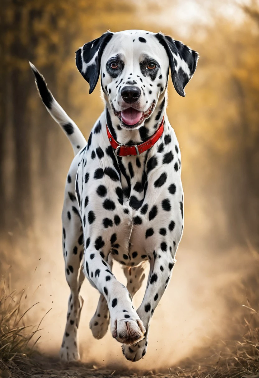 super realistic image ultra quality and super high resolution and sharp focus photorealistic style of Dalmatian breed dog dynamic pose,