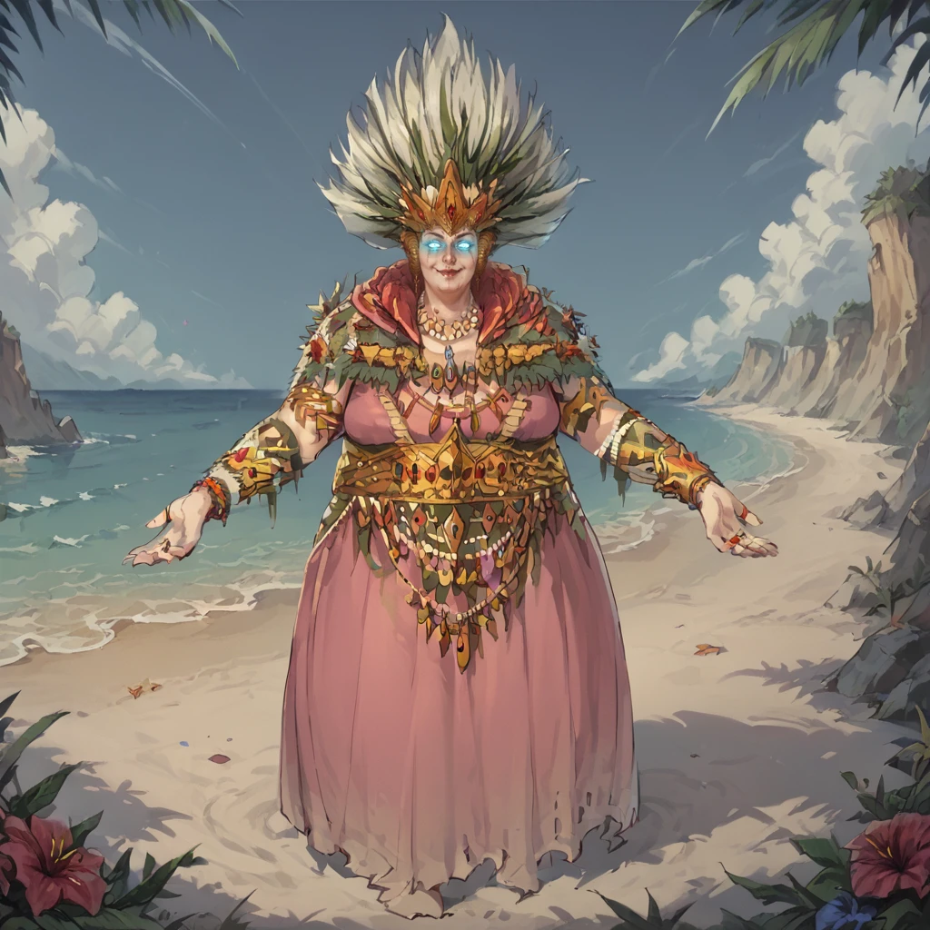 Score_9, Score_8_Up, Score_7_Up, Source_Anime, Full Body,
CylostraDirefin, mature woman, voluptuous, glowing eyes, necklace, bracelet, crown,
looking at viewer, beach, smile,
<lora:add-detail-xl:-1> <lora:Cylostra_Direfin_PonyXL:1>