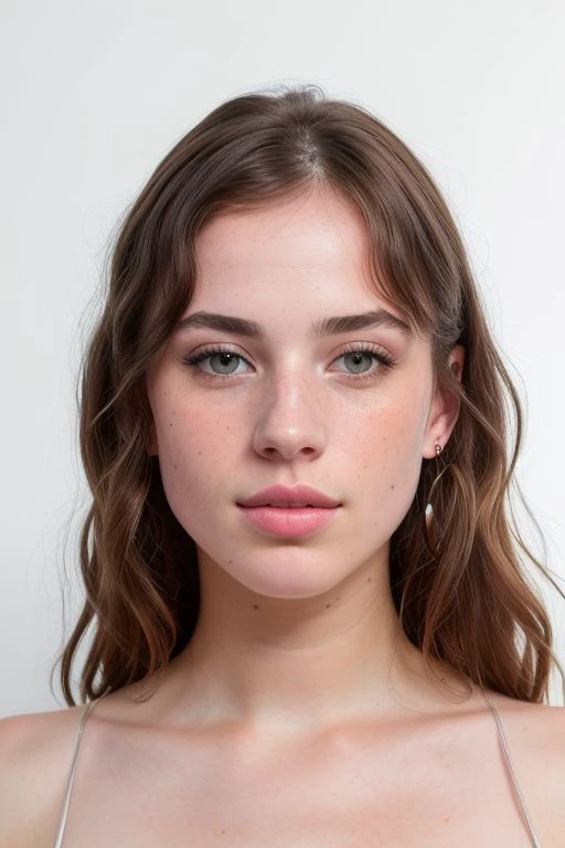 close-up face looking at us, young, 22, light brown hair, ultra-textured leather, blonde hair, A little freckle