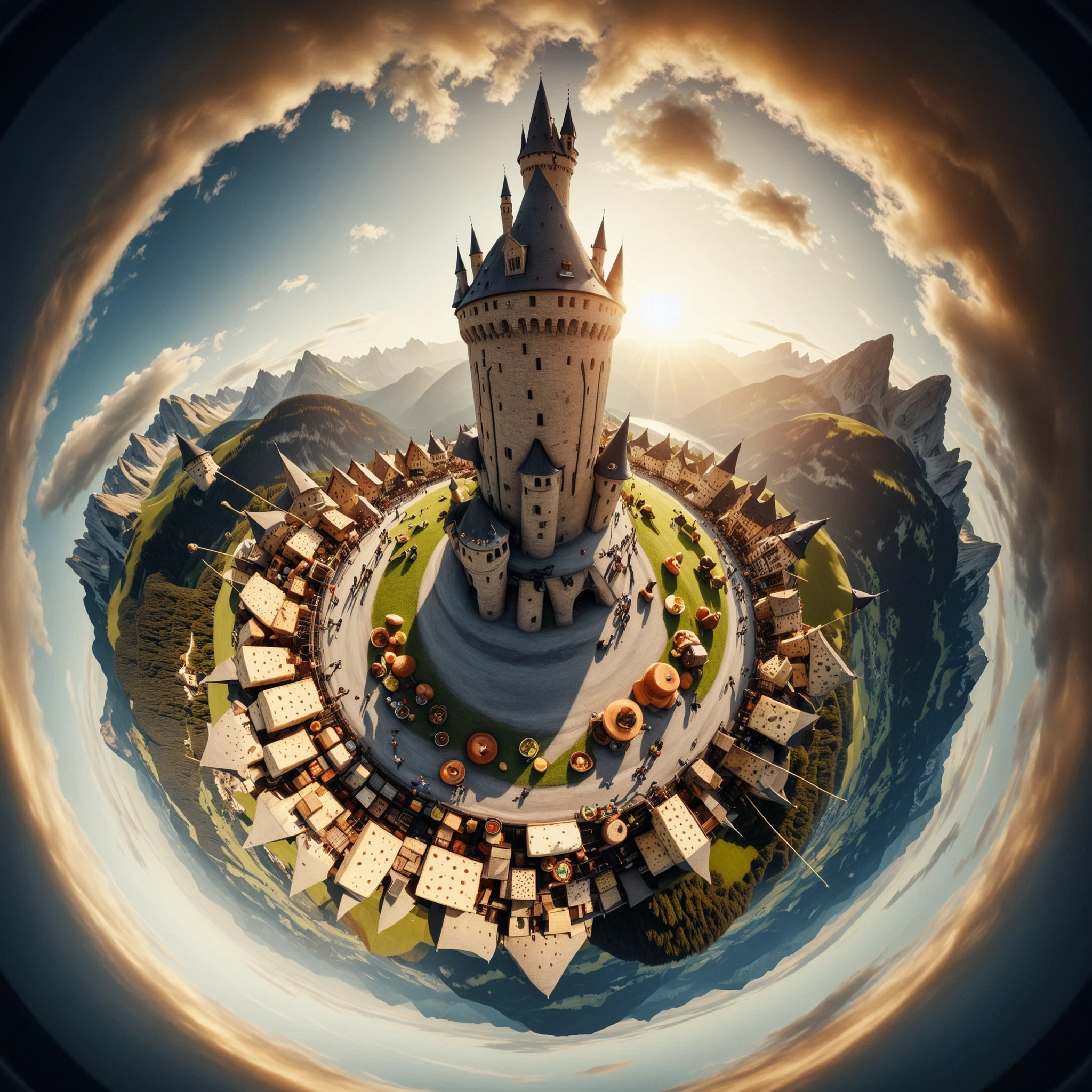 <lora:TinyPlanetSDXL:1> TinyPlanet Fondue in wizard tower