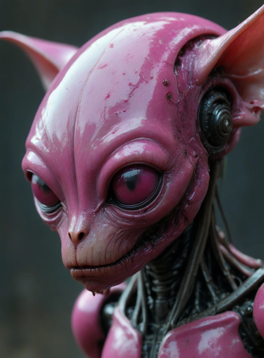 shiny translucent magenta sad alien species head, dirty, highly detailed, sad <lora:alien-species:1>