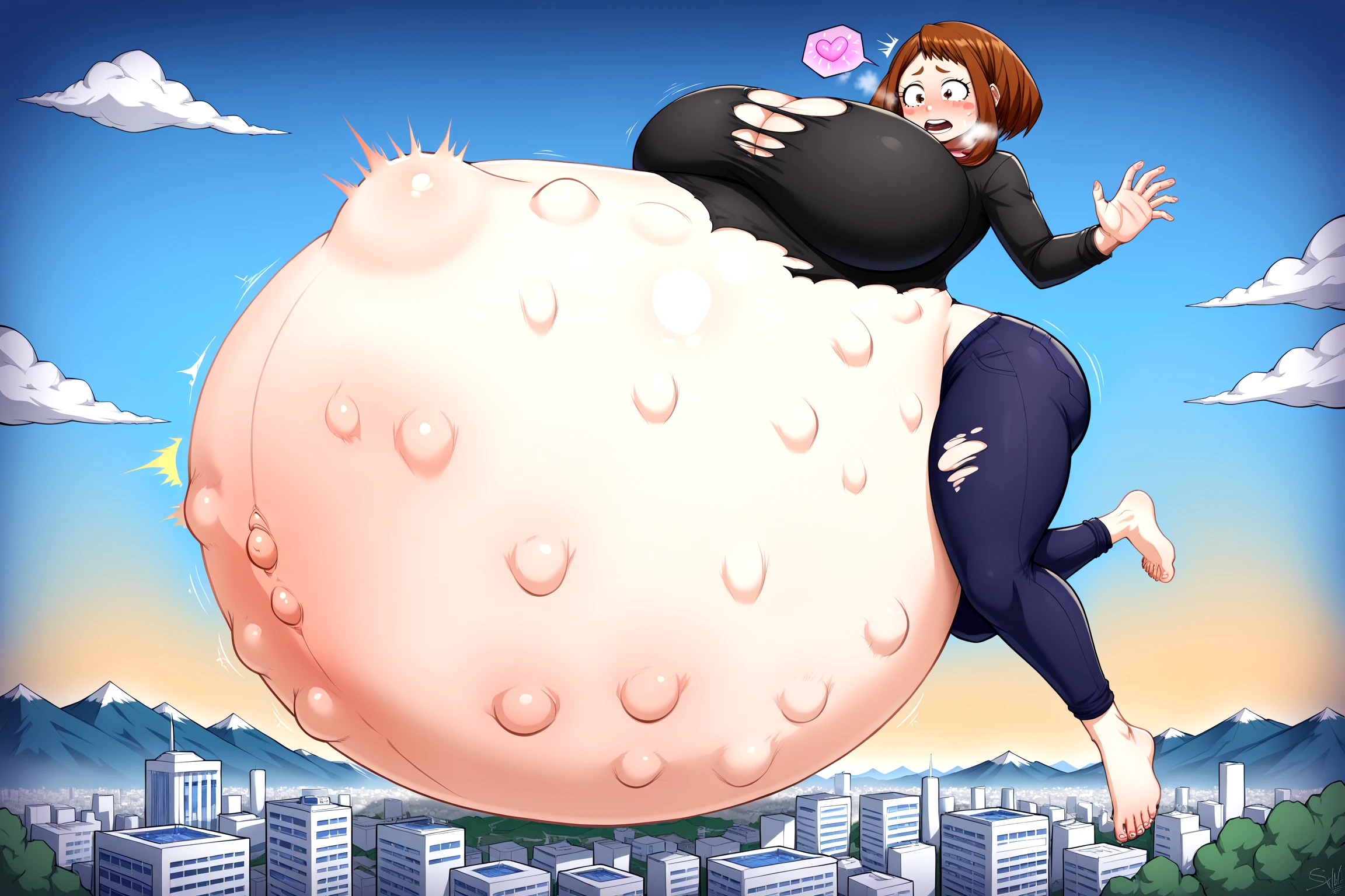 (8k, masterpiece, expensive, Ultra-fine illustrations, Detailed city background:1.5), Perfect Anatomy, Single Shot, (From the side, stand, whole body:1.5), (alone, Black Hair, Messy shorthair, Completely naked, Blushing, Giant Girl:1.4), (Top-heavy, Grounding, Huge breasts:1.5), (long, Black areola:1.5), (Big Ass, Thighs, thick:1.1), attractive, (steam), (Sweaty:1.4), (Destroy the city, Blood splatter:1.5)