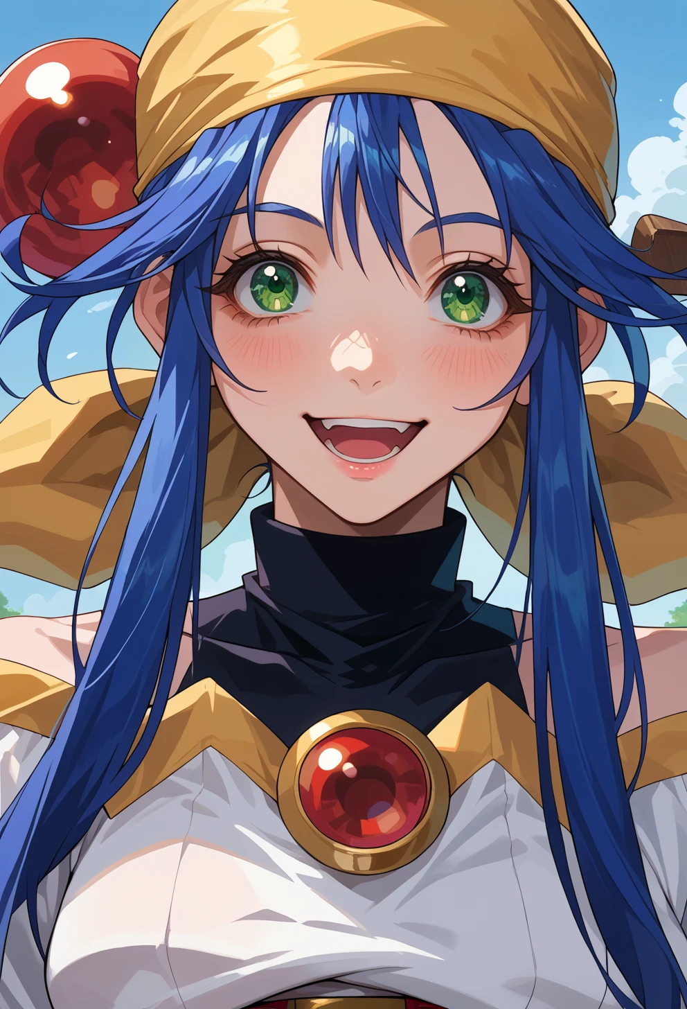 score_9, score_7_up, source_anime, BREAK <lora:AELime:0.9> AELime, blue hair, green eyes, long hair, bandana, portrait, smile, open mouth,