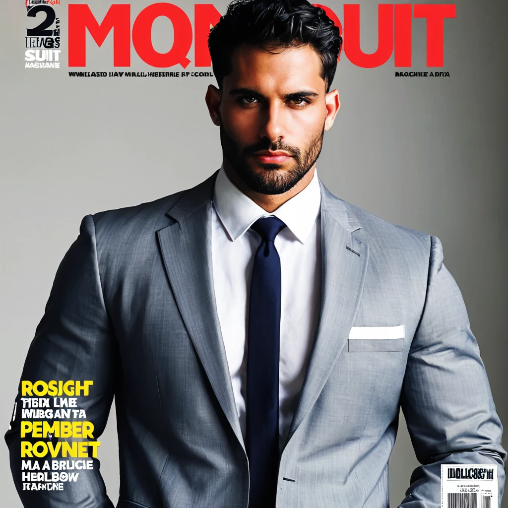 photo of a man,m4th3us, wearing a suit, magazine cover, looking at viewer, frontview,  <lora:matheus:.9>