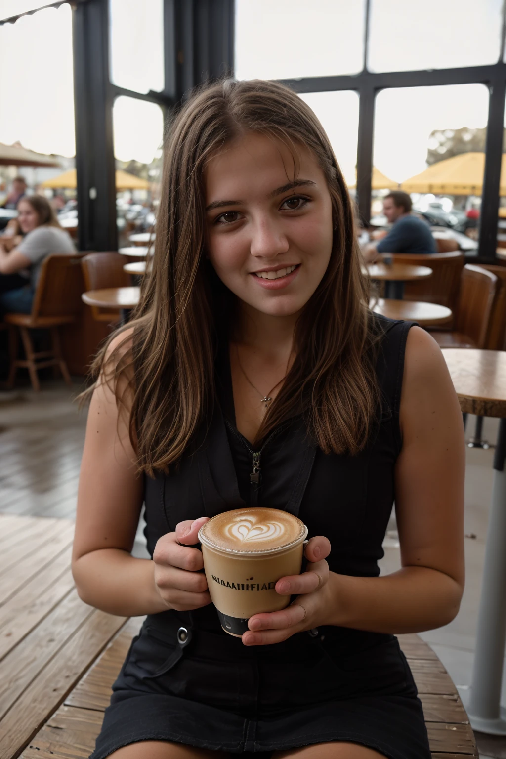 <lora:BeckyLeSabre:0.8>, full color portrait of a young woman, having coffee at a vintage cafe, natural light, RAW photo, subject, 8k uhd, dslr, soft lighting, high quality, film grain, Fujifilm XT3