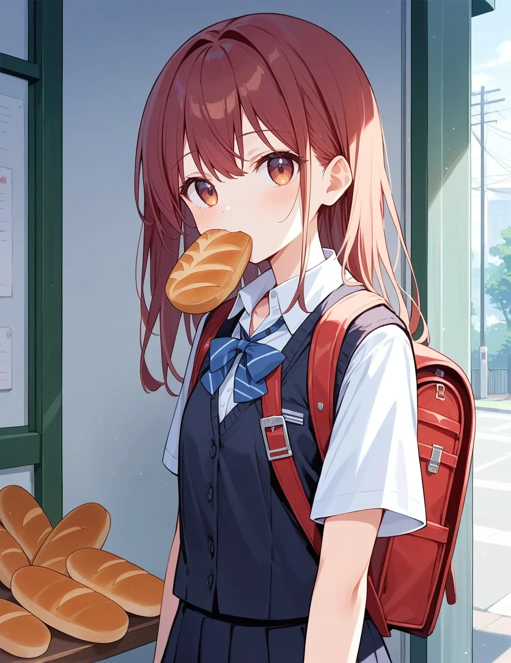 score_9_up, score_8_up, score_7_up, source_anime, 
Index Librorum Prohibitorum, Index, 1girl, solo, light, bright, girl, schoolgirl, backpack, backpack strapped to her back, standing, slice of bread in mouth, view from the front, bread slice in mouth, cute, <lora:add-detail-xl:2.0>, <lora:TLS:1.0>