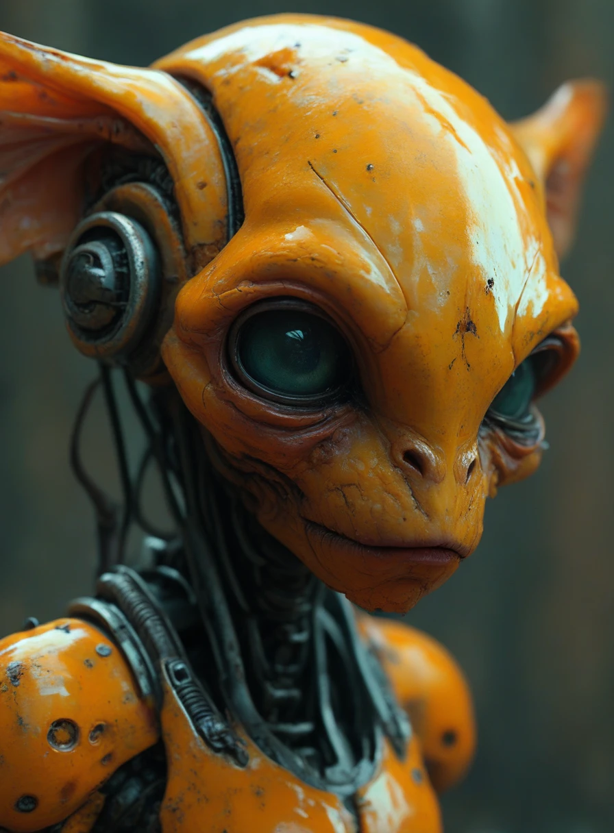 shiny translucent orange sad alien species head, dirty, highly detailed, sad <lora:alien-species:1>