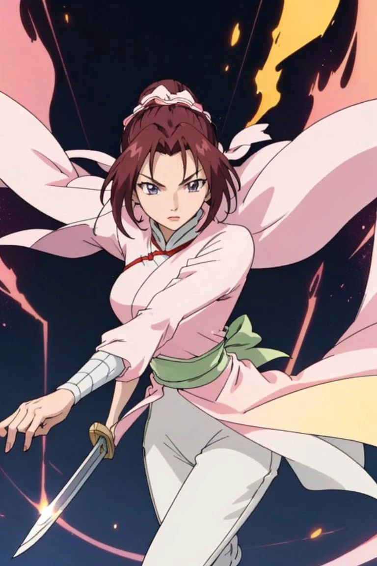 best quality,anime,1girl,solo,<lora:XLN15:0.95>,xiaolongnu,single hair bun,22yo,detailed eyes,
holding sword,standing on one leg,attack,