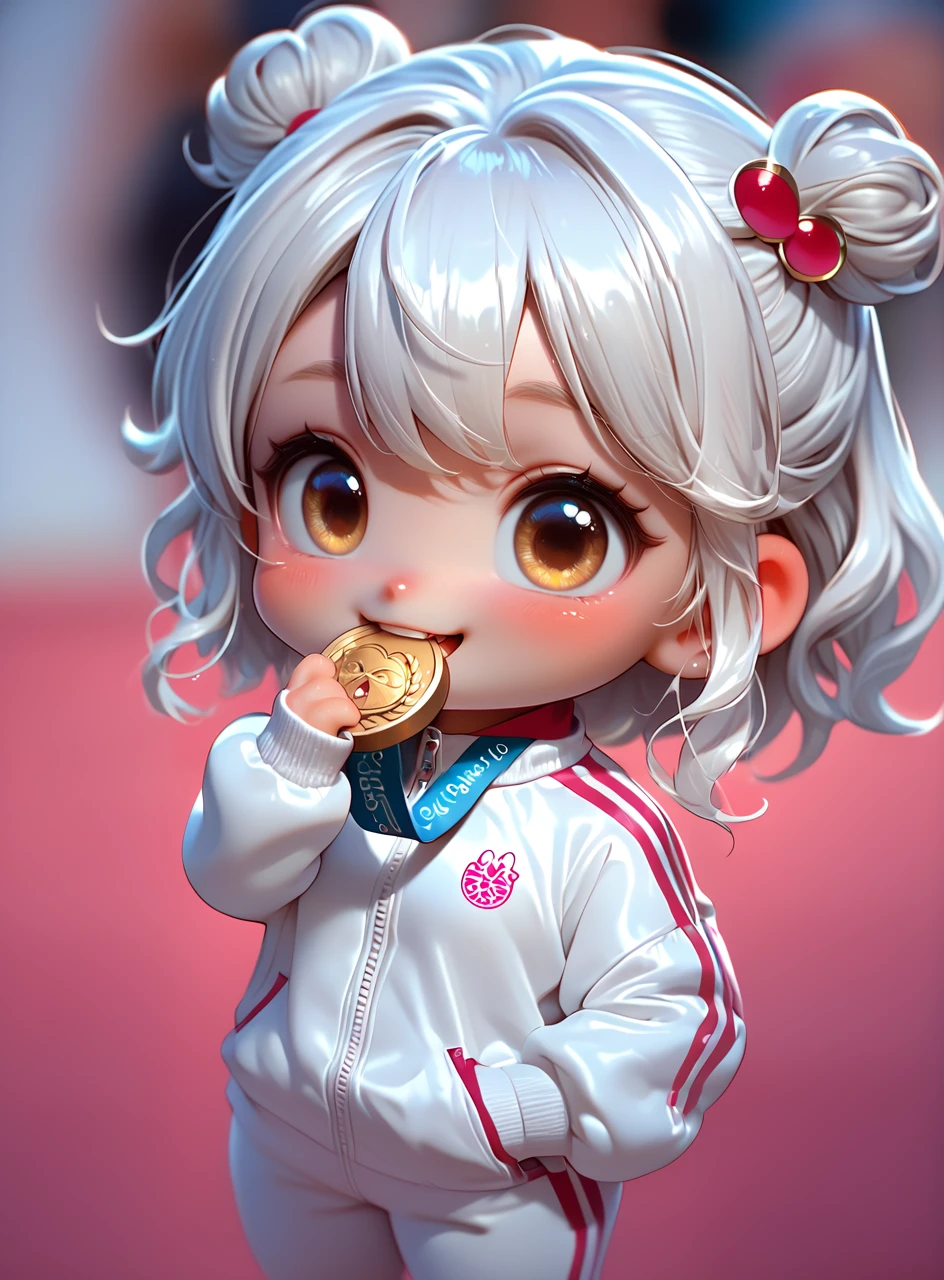 score_9, score_8_up, score_7_up,a cute chibi girl biting Olympic medal, <lora:olimedbitepxl:1>, olimedbitepxl, 1girl, closeup, focus on face, best quality, masterpiece, white tracksuit, adorable, anime,