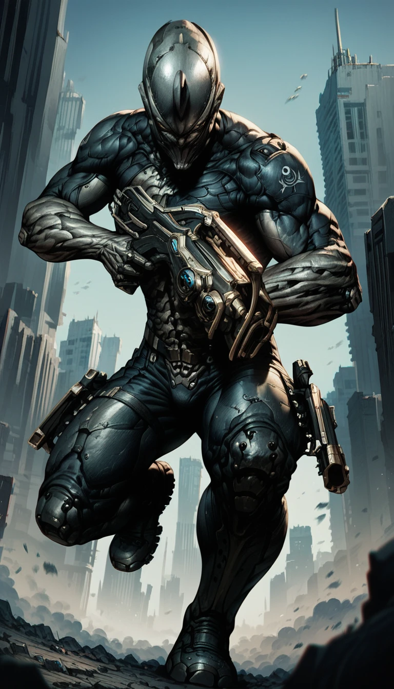 score_9, score_8_up, score_7_up, 1male, looking at viewer, full body shot, dynamic pose,  dynamic pose, in movement,  dark city, cityscape, detailed background,  from below,   fighting, combat stance, in combat, gun, shooting, shooting stance, 
w1rfram3, protoexcal,  helmet
<lora:Proto_Excalibur:1>,    
 <lora:BioPunky:0.6>