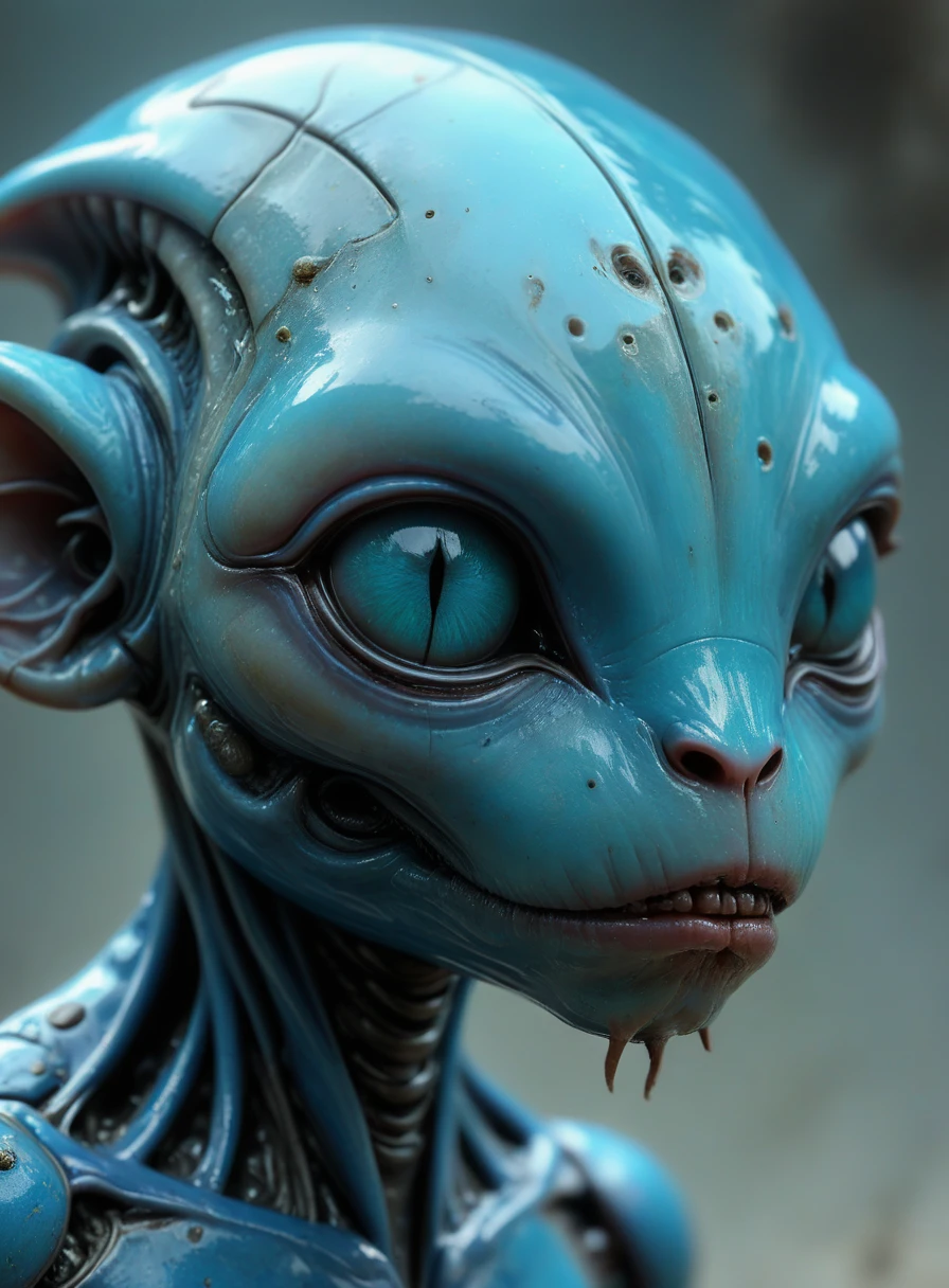 shiny translucent blue sad alien species head, dirty, highly detailed <lora:alien-species:1>