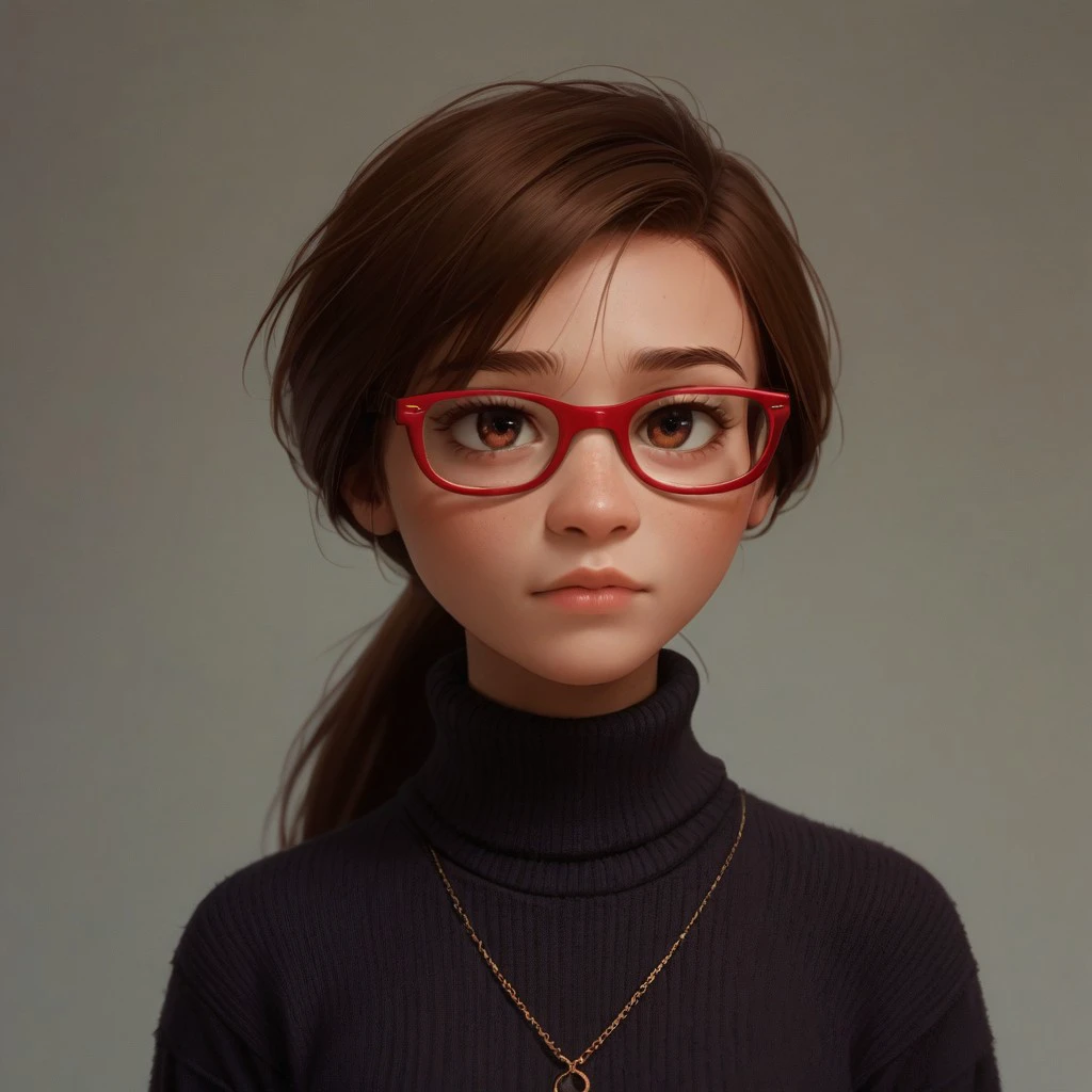 score_9, score_8_up, score_7_up, score_6_up, score_5_up, score_4_up, 1girl, Ji_llA, red framed eyewear, ponytail, portrait, sweater