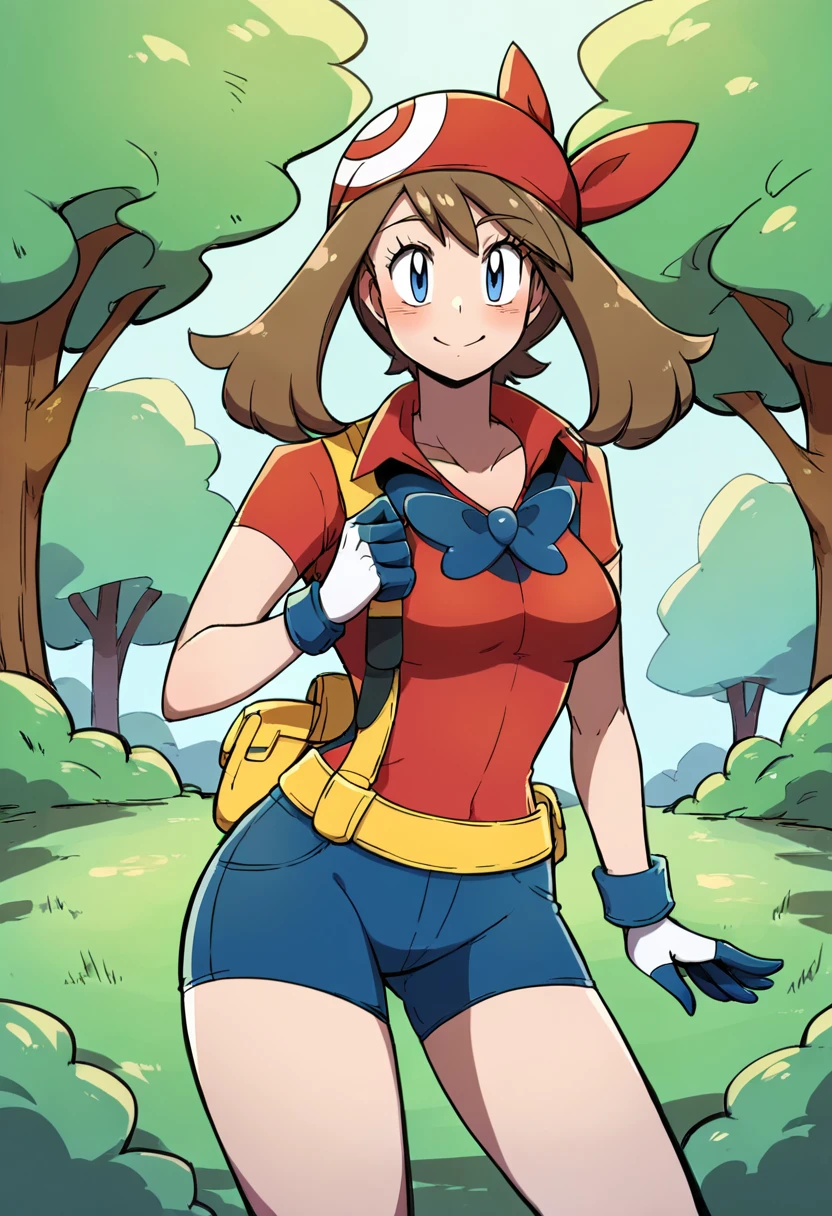 score_9, score_8_up, score_7_up, score_6_up, score_5_up, 1girl, solo, may_\(pokemon\), cowboy_shot, facing_viewer, outdoors, rating_safe