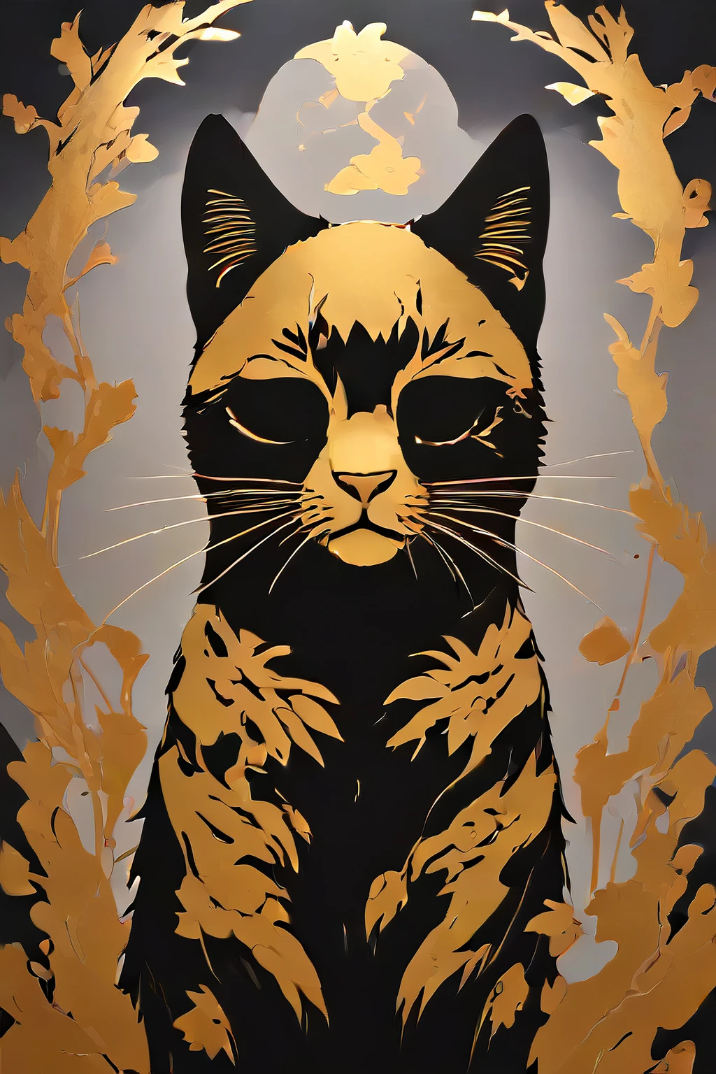 score_9,score_8_up,<lora:Turbo_XL:1>,<lora:Silhouette_with_Gold_Foil-05:1>,silhouette_with_gold_foil,cat