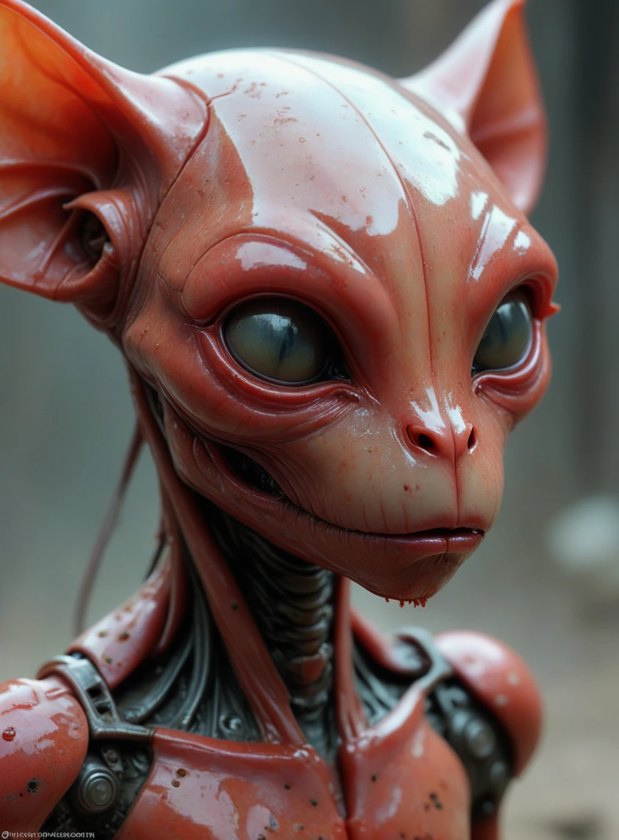 shiny translucent red sad alien species head, dirty, highly detailed <lora:alien-species:1>