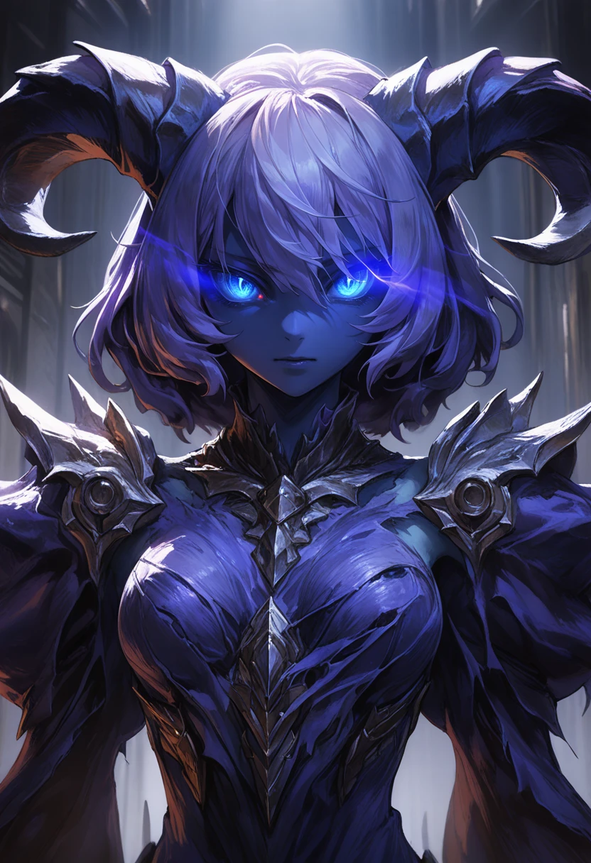 (Quasarcake:0.7) wallpaper 4k 8k high-resolution upper-body 1girl solo monster-girl Draenei purple-gown long-sleeves torn-clothes horns blue-skin glowing-eyes blue-eyes
absurdres highly-detailed best-quality masterpiece amazing-shading cinematic-lighting detailed-illustration