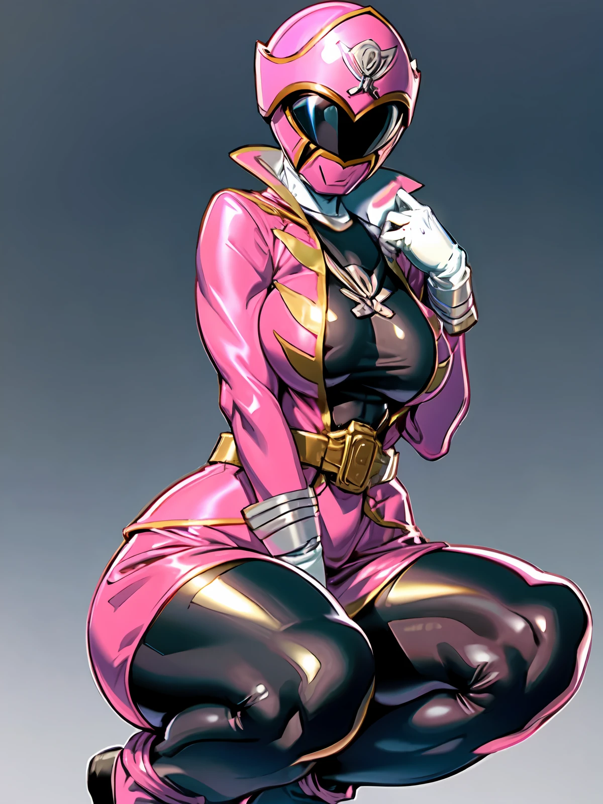 (extremely detailed CG), (best quality), perfect face, shiny skin, lustrous skin ,narrow waist, 1girl,solo, wide hips    anime screencap, <lora:GokaiPink15:0.8>gokaipink15, solo, helmet, 1girl, gloves, belt, bodysuit, pantyhose, white gloves, pink jacket thick thighs,  , large breasts, squatting,