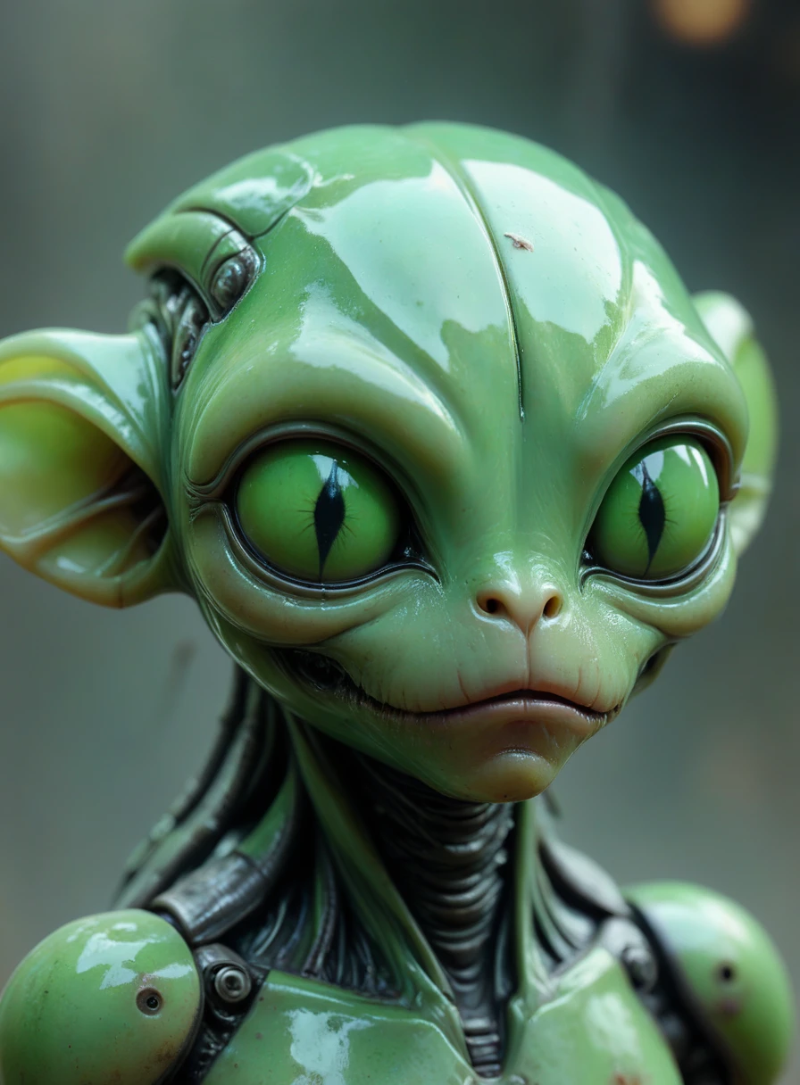 shiny translucent green sad alien species head, dirty, highly detailed <lora:alien-species:1>