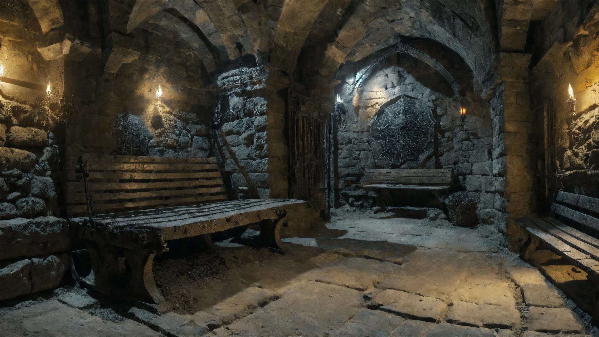 dungeon, underground, old, dust, spider web, bench, <lora:DeepDarkDungeon:0.8>, deepdarkdungeon, very detailed, <lora:more_details:0.6>, high quality, highres, masterpiece, best quality, 8k, intricate, detailed, <lora:add_detail:0.6>