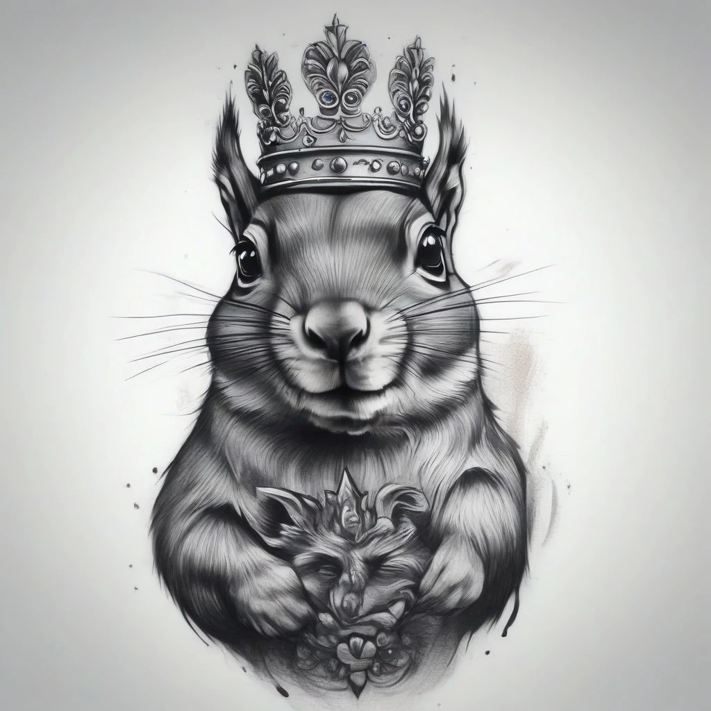 A squirrel wearing a king crown, proto_tat, evang, tattoo_style