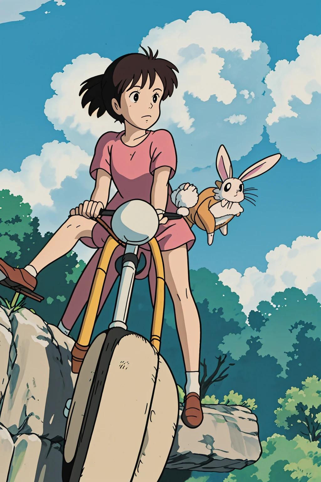 2girls,riding big rabbit