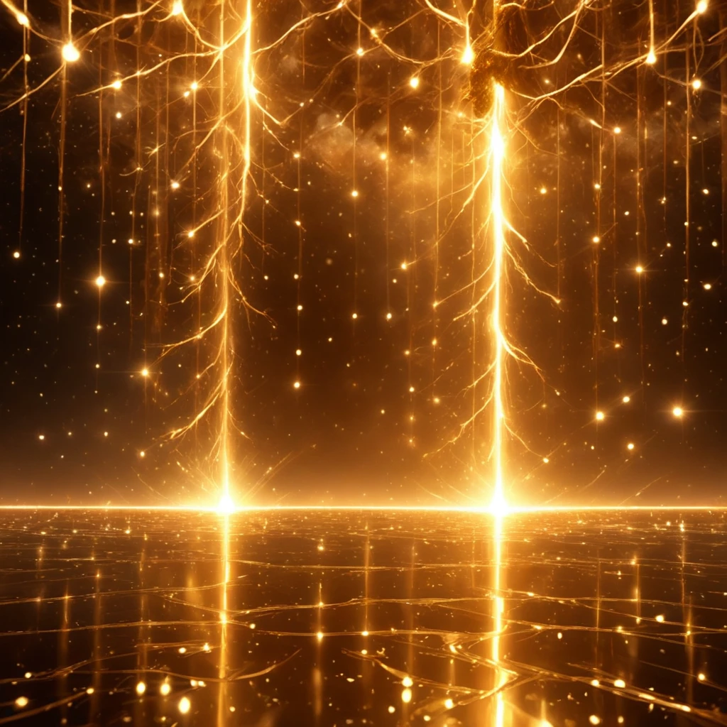 brown theme, outdoors, light, ocean, nature, magic, fantasy, water, space, tree, universe, orange theme, golden, solo, light particles