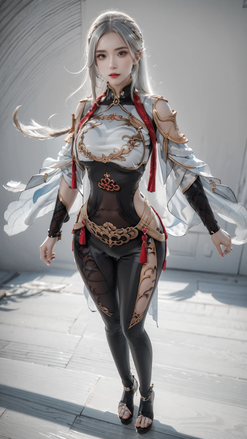 masterpiece,(bestquality),ultra-detailed,1girl,solo,hips up,accessories,jewelry,shenhe outfit,see-through,<lora:TA_trained:0.7>,<lora:Shenhe outfit:0.7>,long hair,white hair,