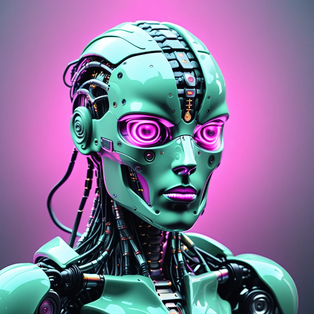 pastel cyborg neo noir style