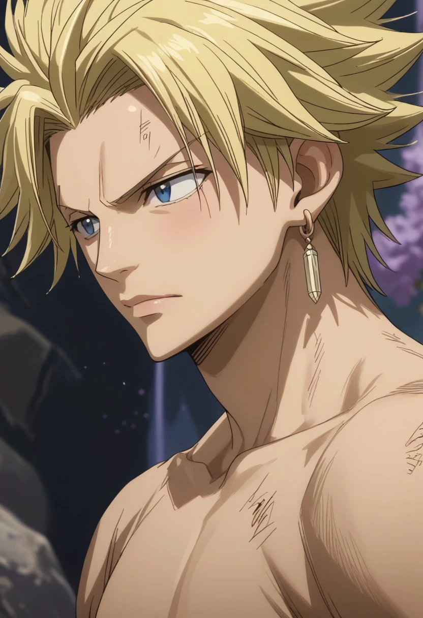 score_9, score_8_up, score_7_up, source_anime, rating_safe, StingFT, Sting blonde hair, light yellow Sting single earring, 1boy, male focus, anime screencap,