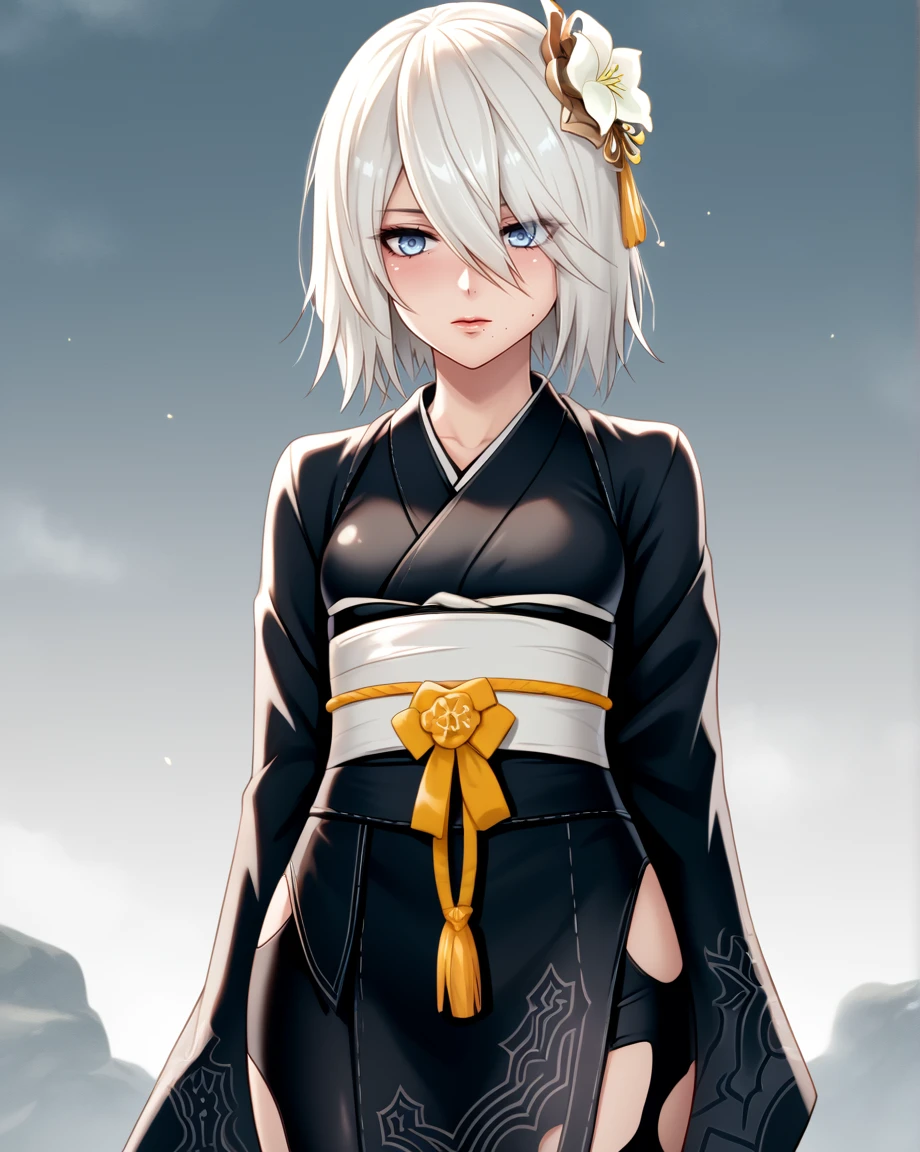 <lora:A2:1>, a2 nier, 1girl, SOLO, kimono, hands behind back