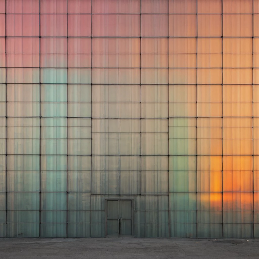 colorful building, lights in the windows, sunset