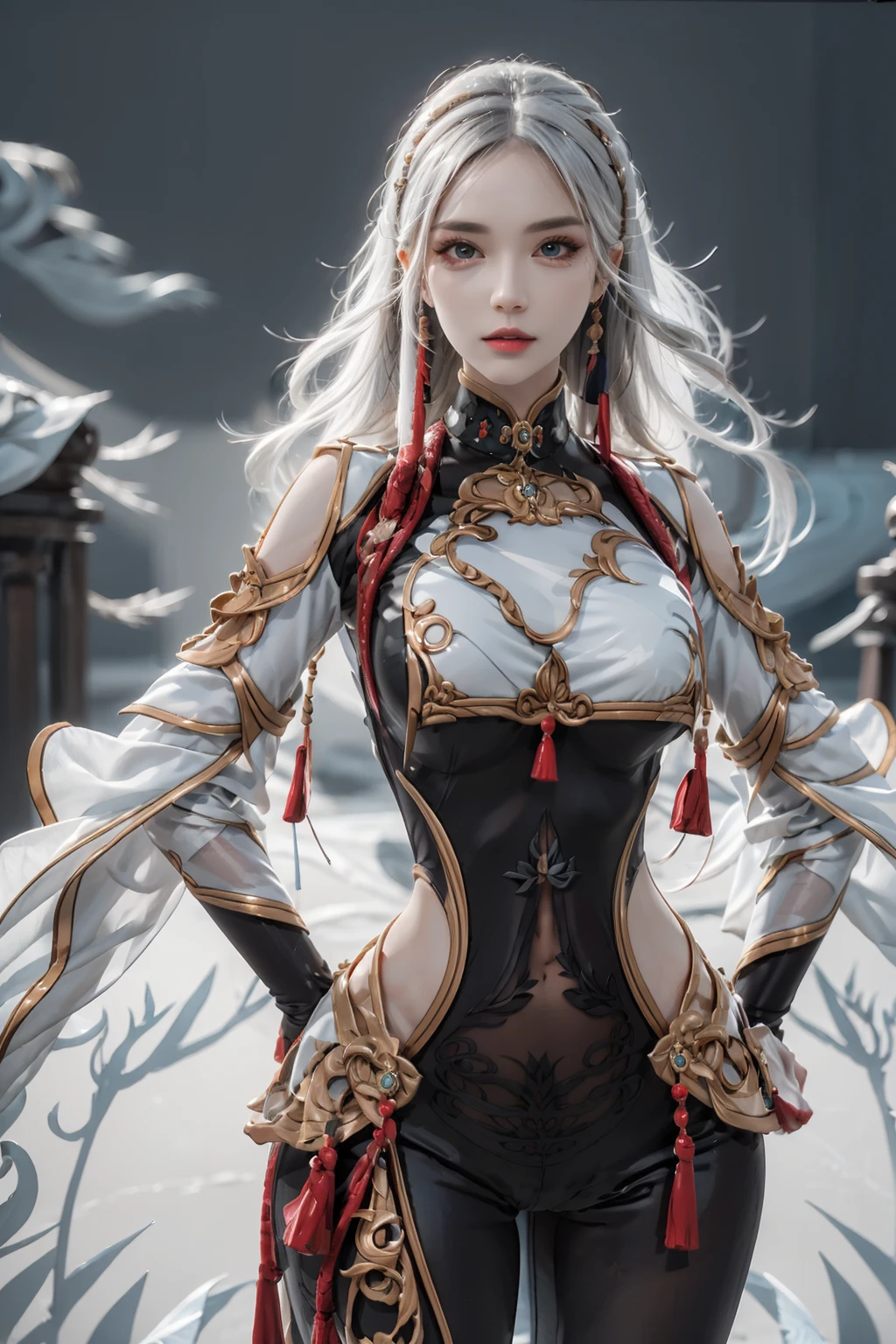 masterpiece,(bestquality),ultra-detailed,1girl,solo,detailed face,beatiful face,hips up,accessories,jewelry,shenhe outfit,see-through,,,long hair,white hair,night river<lora:EMS-452827-EMS:0.700000>, <lora:EMS-402992-EMS:0.700000>