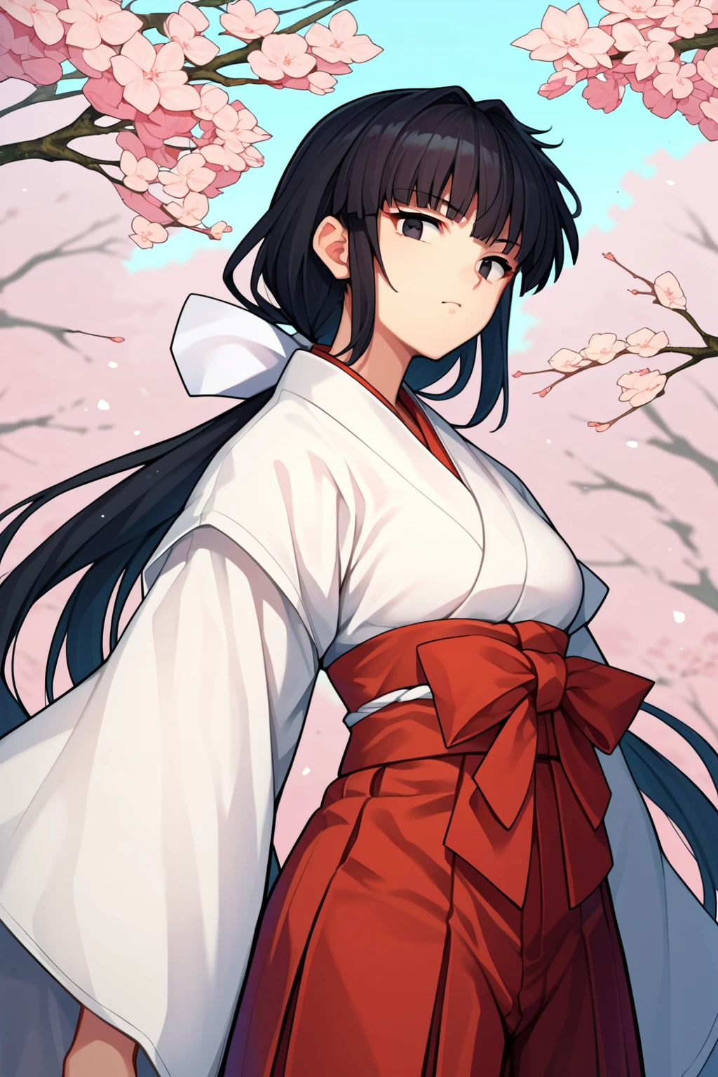 anime artwork,score_9,score_8_up,score_7_up,score_6_up,score_5_up,score_4_up,source_anime,1girl,kikyo, black eyes,black hair,japanese clothes, white kimono, wide sleeves,red hakama,
<lora:PersonalAmi_PonyXL:0.5> <lora:kikyo:1>