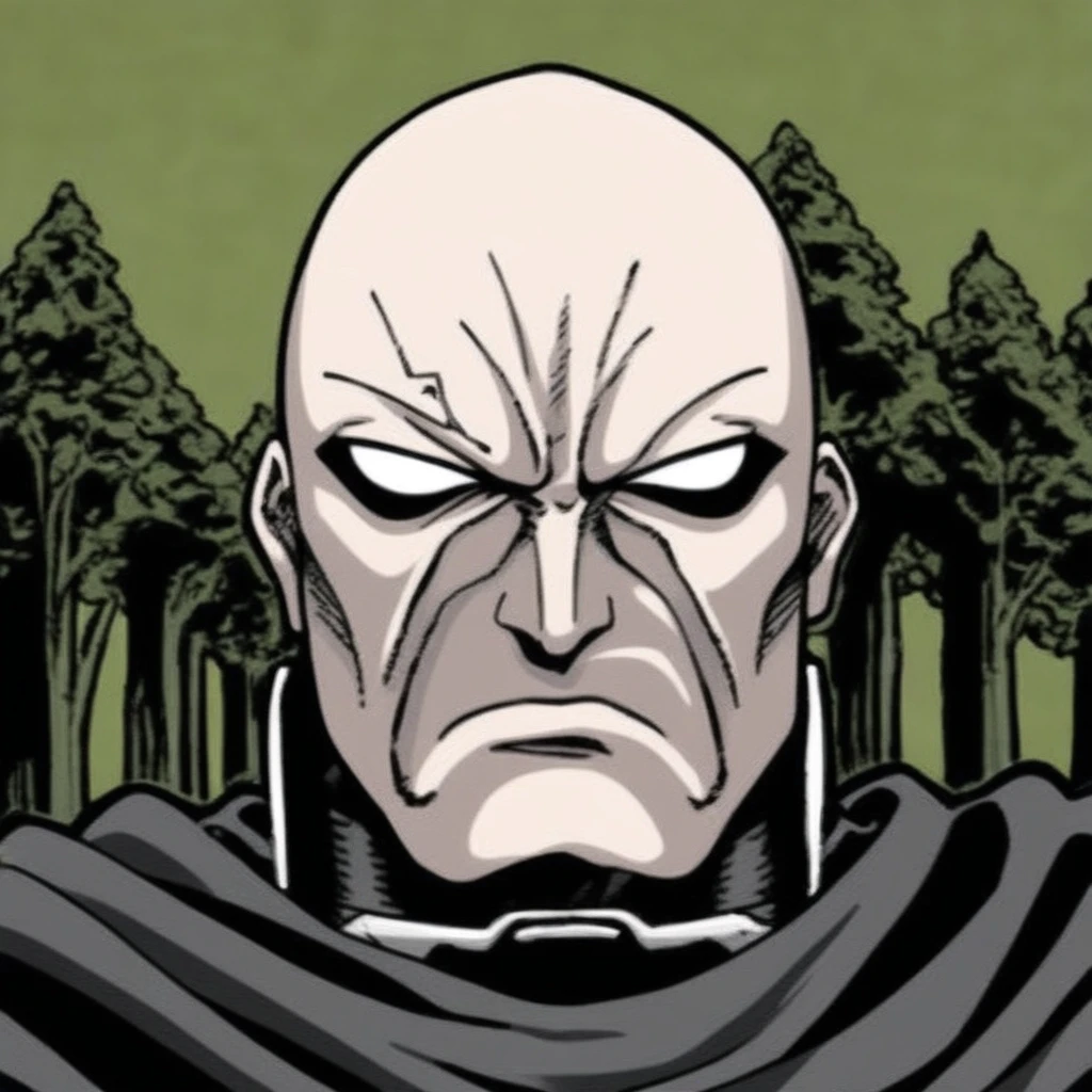 darth bane,  starwars, male focus, solo, 1boy, bald, cape, no pupils, upper body, tree, anime coloring, portrait