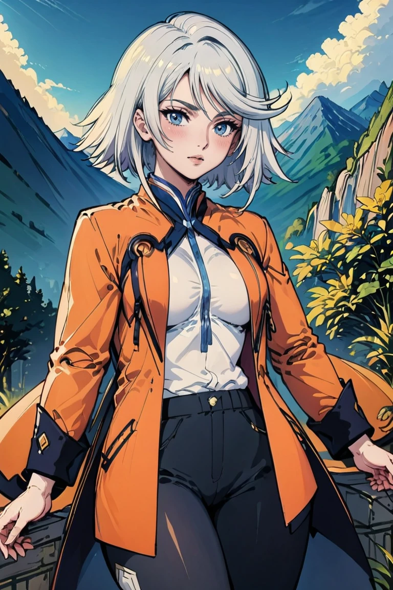 score_9, score_8_up, score_7_up, score_6_up,1girl, defRaineSage, bangs, orange jacket, white shirt, open clothes, black pants, pose, dutch angle, outside, mountain landscape, <lora:Expressive_H:0.69> Expressiveh, blush, volumetric lighting, (cinematic bokeh) <lora:Raine Sage Pony-000012:1> <lora:OttoPony:0.8>