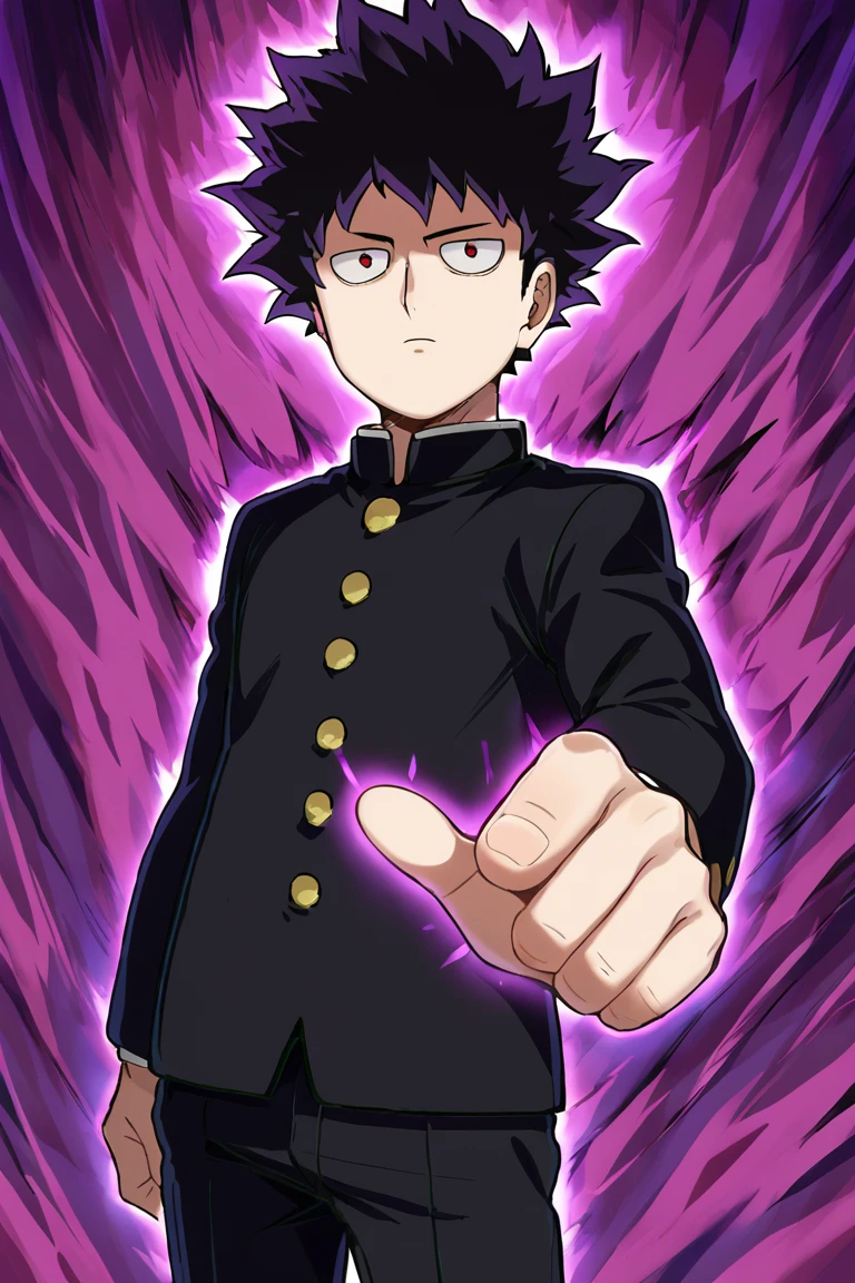 score_9, score_8_up, score_7_up, BREAK, 1boy, solo, shigeomob, gakuran, school uniform, black pants, black shirt, full body, spiked hair, aura, pointing at viewer, cowboy shot, red eyes<lora:EMS-452690-EMS:1.000000>