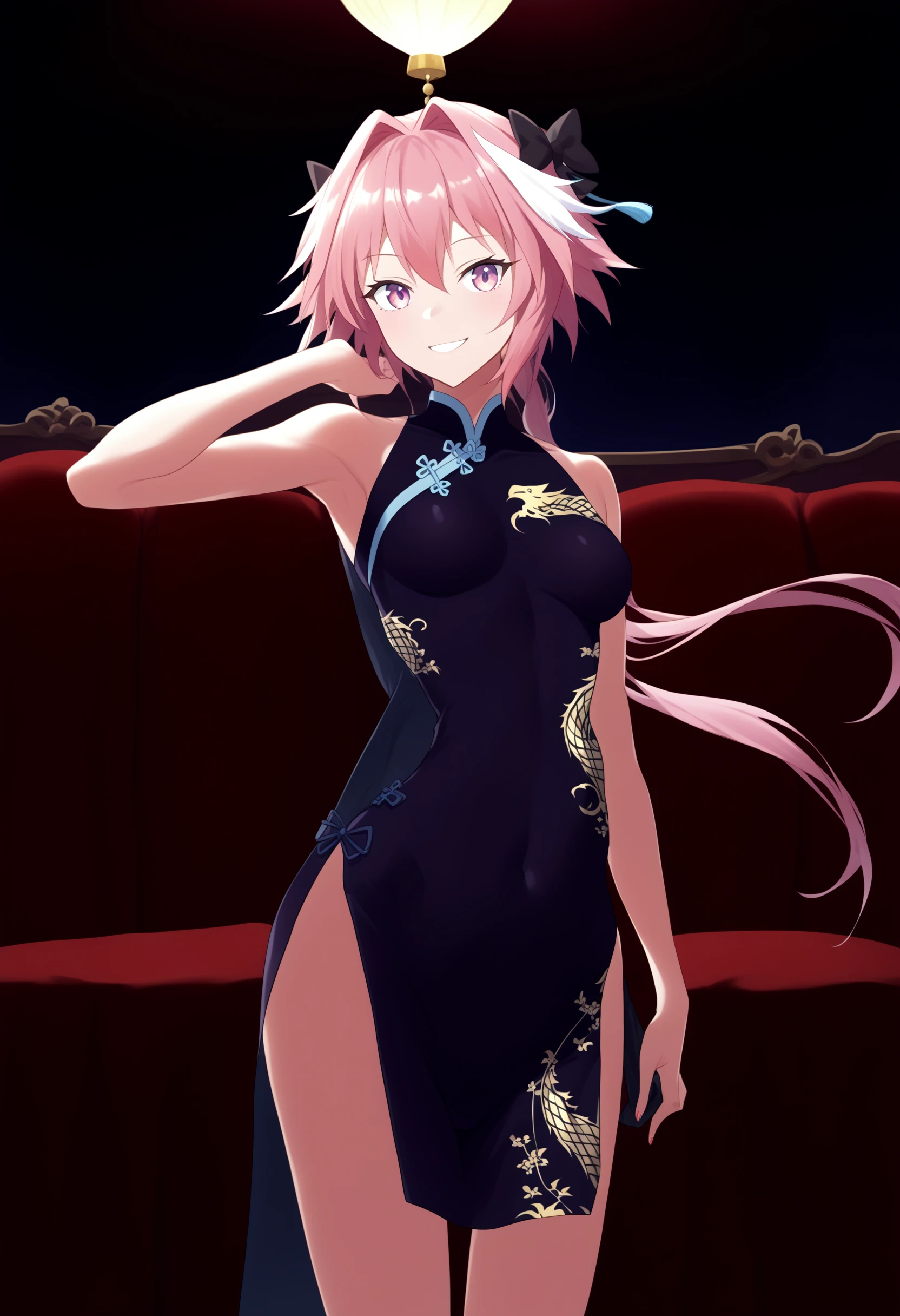 score_9, score_8_up, score_7_up, source_anime,
BREAK
1girl, solo, astolfo \(fate\), <lora:kisakiOutfit:0.8>, kisakioutfit, china dress, chinese clothes, pelvic curtain, looking at viewer, smile,