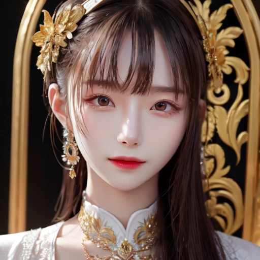 highly insanely detailed, masterpiece, top quality, best quality, highres, 4k, 8k, RAW photo, (very aesthetic, beautiful and aesthetic),  
(1girl:1.3), eyes focus, 
sparkling gold background, 
âââ