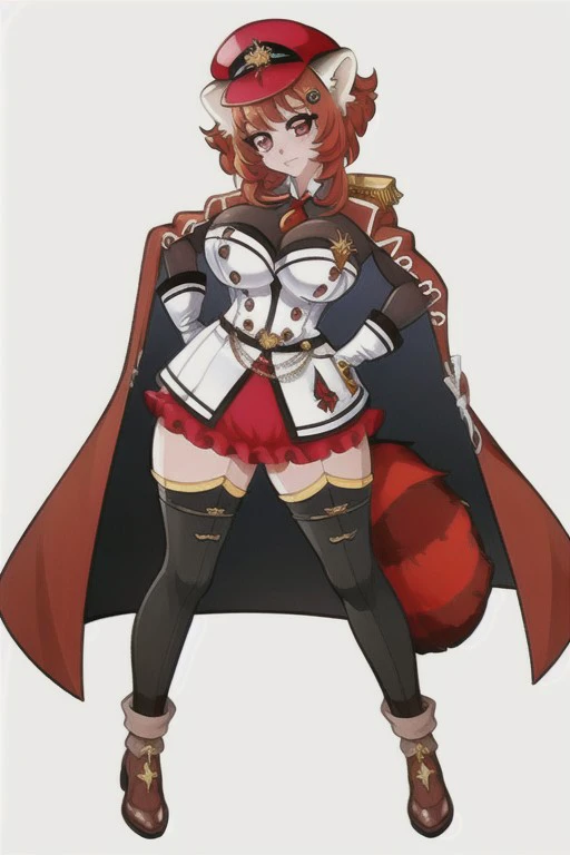 1girl, solo, kemono, furry, anthropomorphic rabbit, rabbit ears, cat tail, orange fur, furry arms, furry legs, furry body, orange skin, red hair, ((heterochromia, 1pink eye, 1blue eye)), forest, female, leather armor, blue cloak standing,