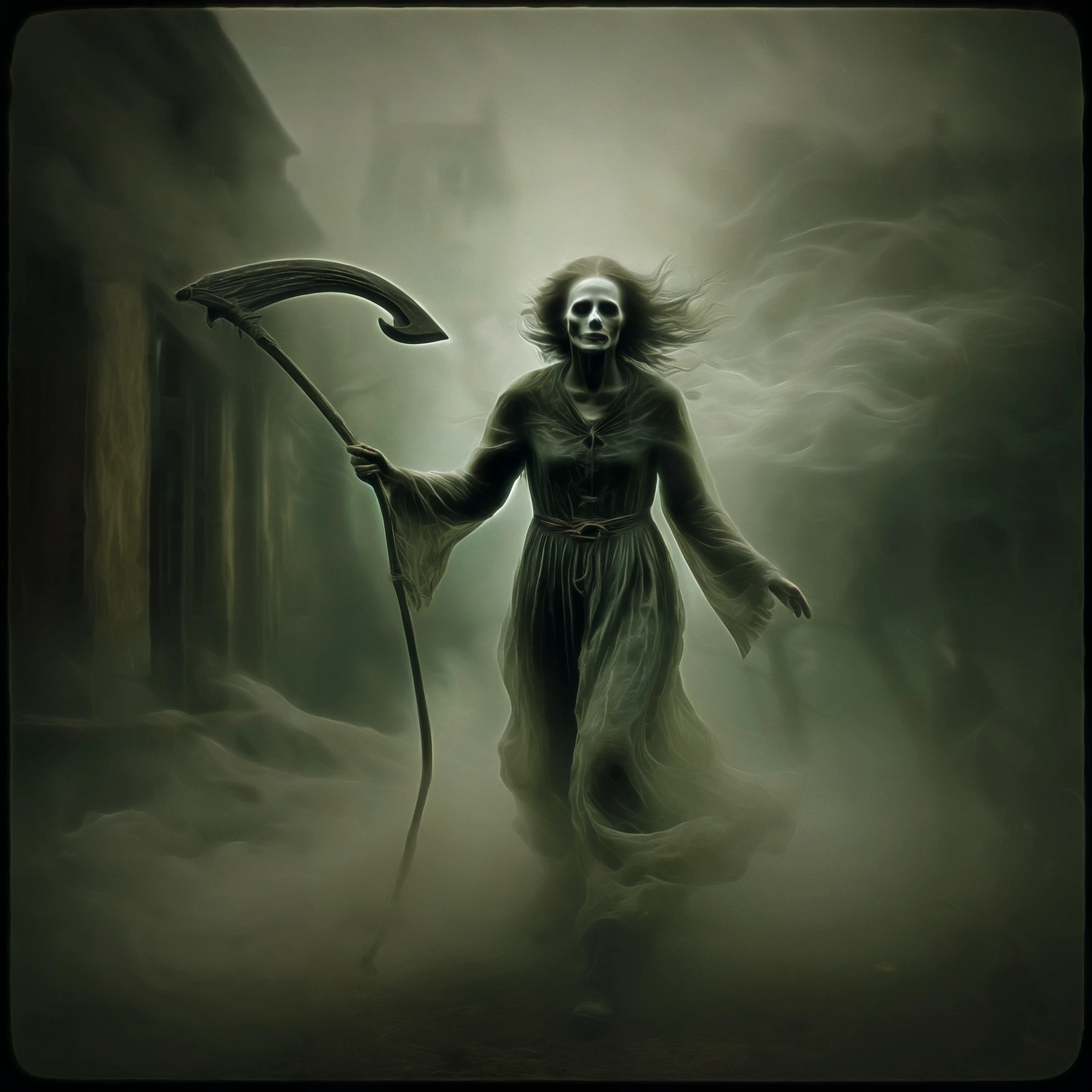 Highly detailed, (sharp focus:1.95).

Death, delivering bad news, landing on a doorstep, carrying a scythe. Surrounded by swirling mist.

<lora:Banshee01-04_CE_SDXL:0.8> bnsheeCE