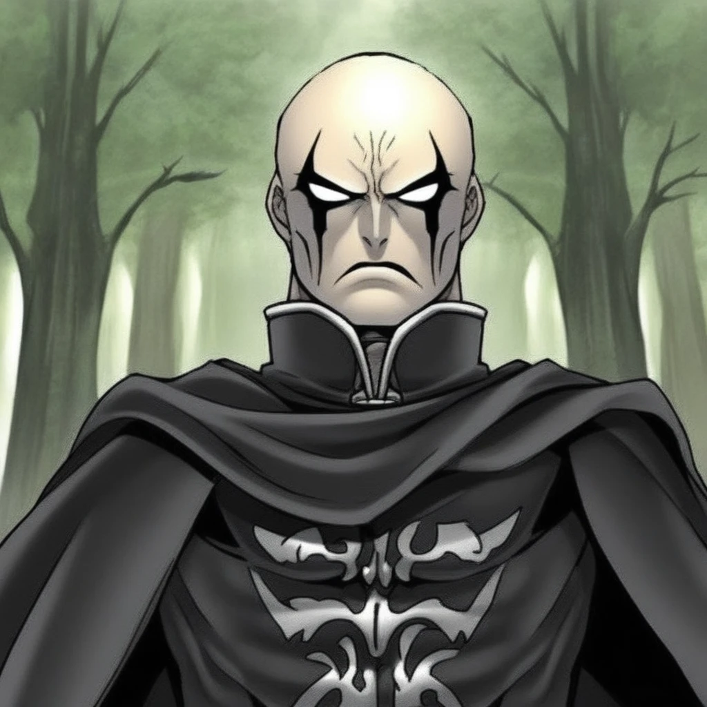 darth bane,  starwars, male focus, solo, 1boy, bald, cape, no pupils, upper body, tree, anime coloring, portrait